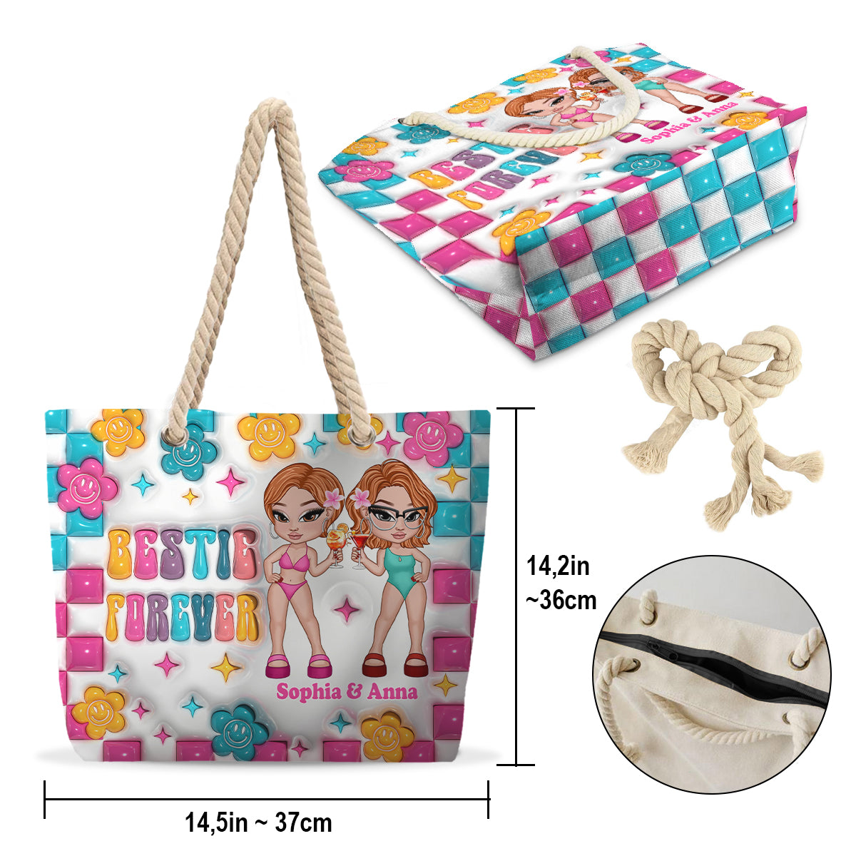 Bestie Forever - Personalized Bestie Beach Bag