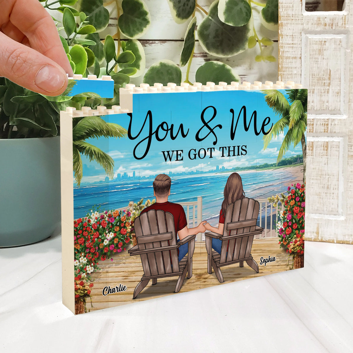 Couple Beach Landscape Retro Vintage - Personalized Couple One-sided Horizontal Rectangle Building Brick Blocks
