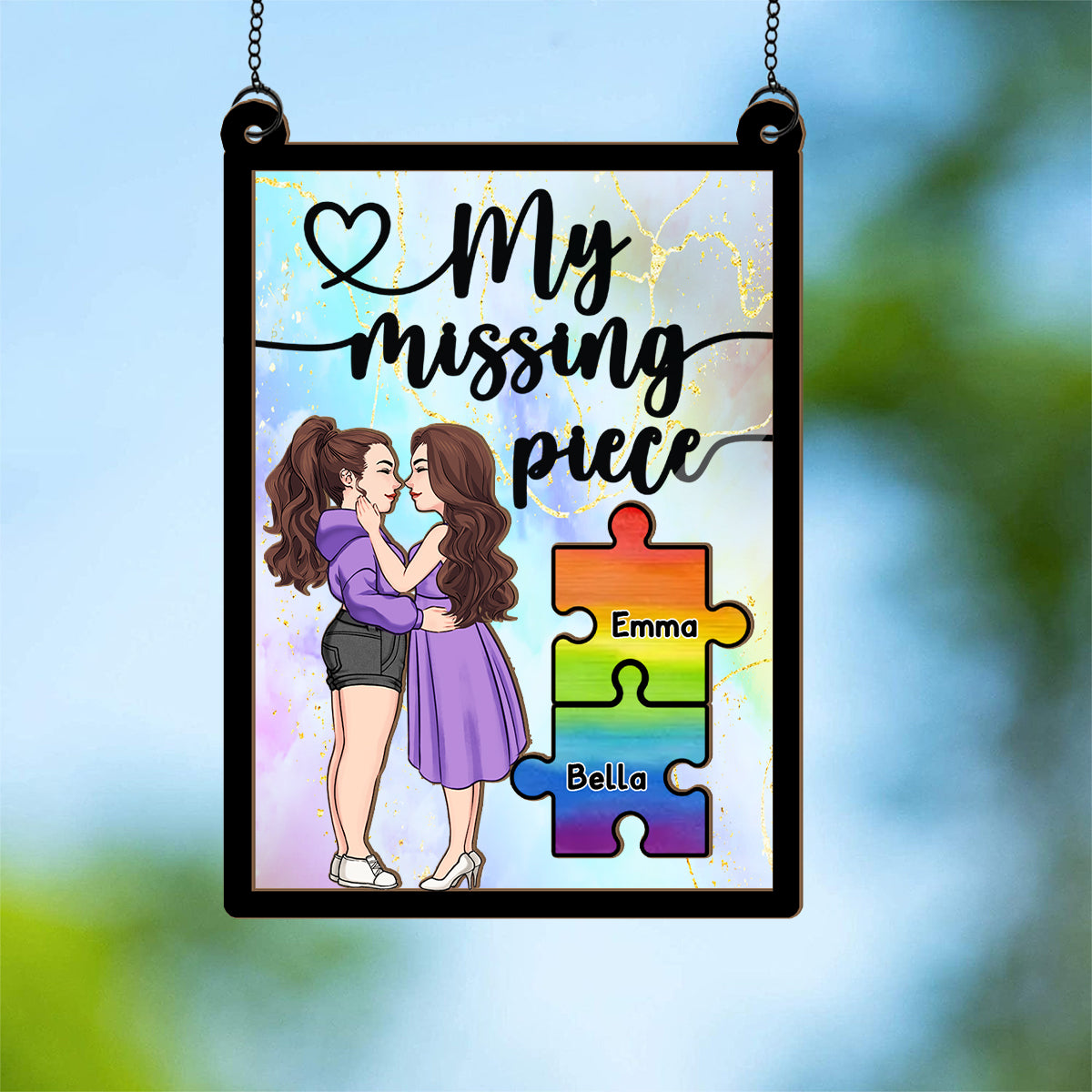 You Are My Missing Piece - Personalized LGBT Support 2 Layered Window Hanging Suncatcher