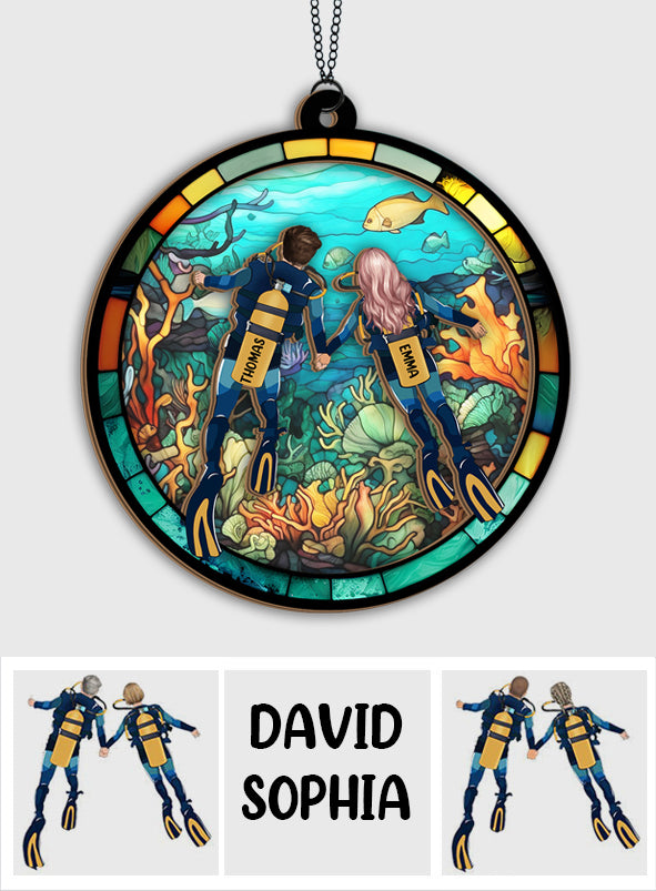 You & Me And The Sea - Personalized Scuba Diving 2 Layered Window Hanging Suncatcher