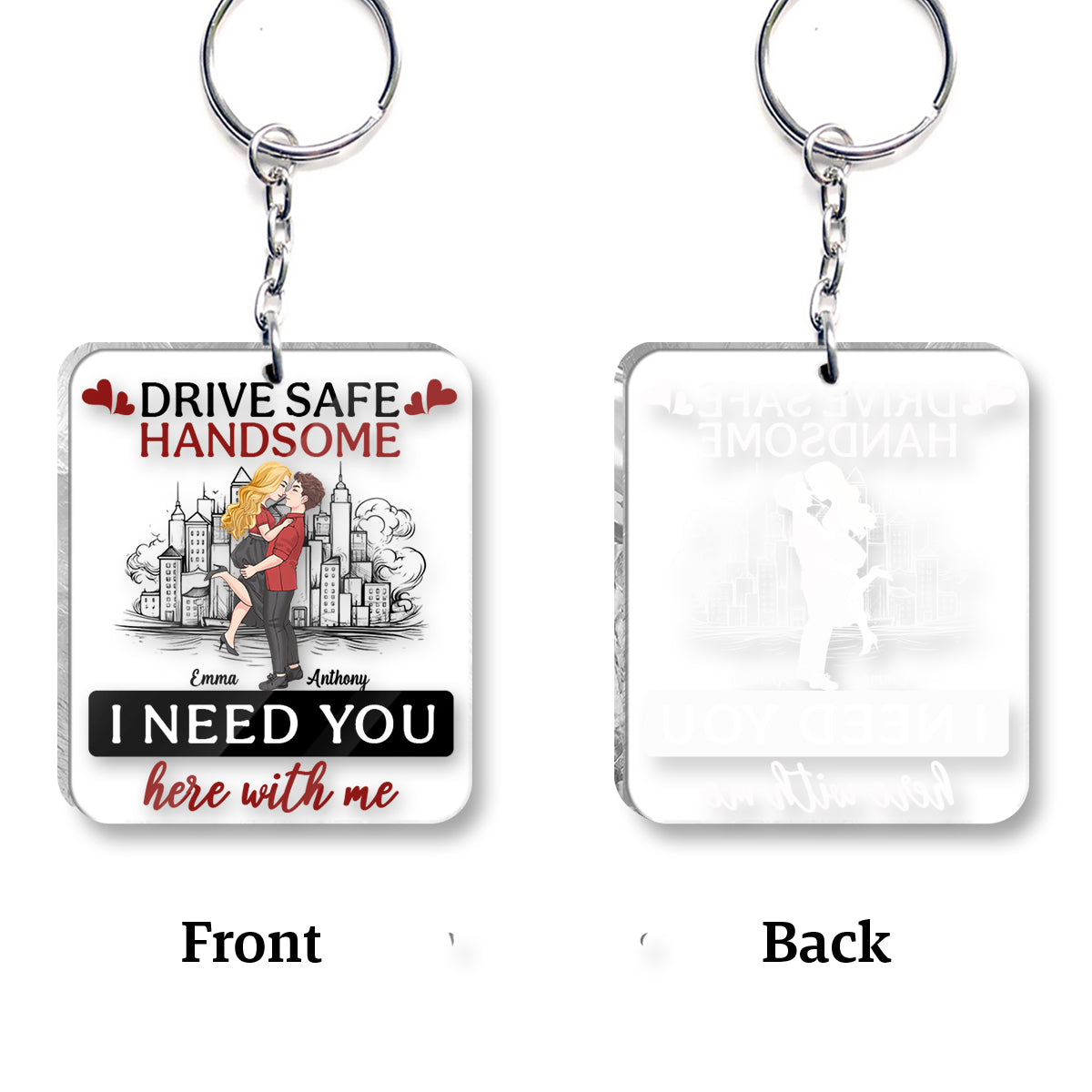 Drive Safe Handsome - Personalized Couple Transparent Keychain