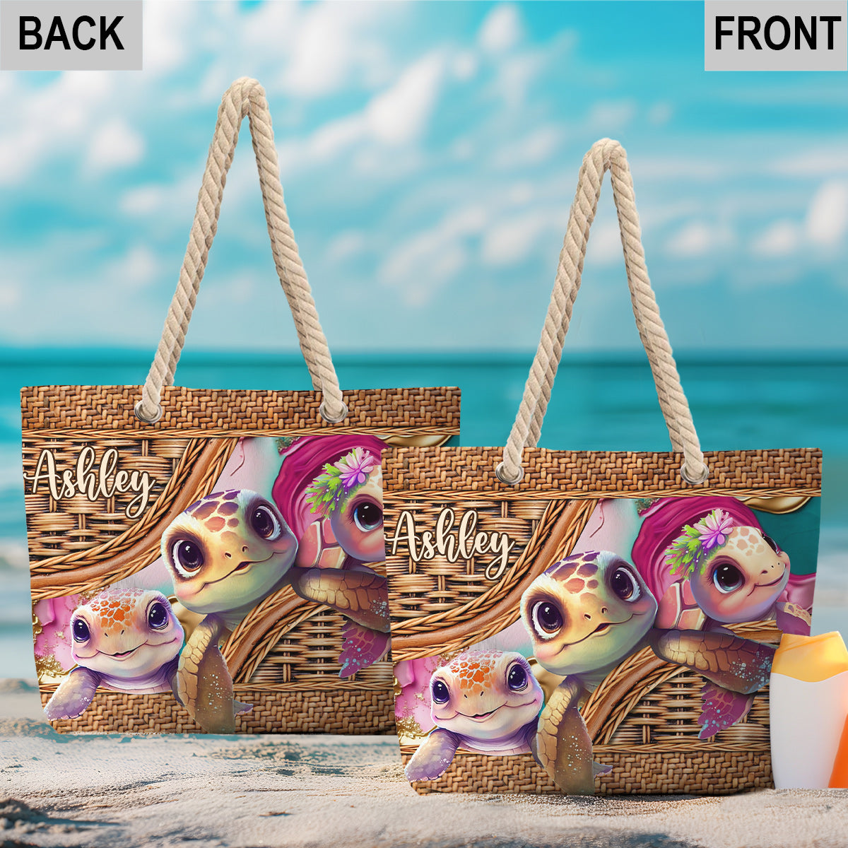 Cute Turtle - Personalized Turtle Beach Bag