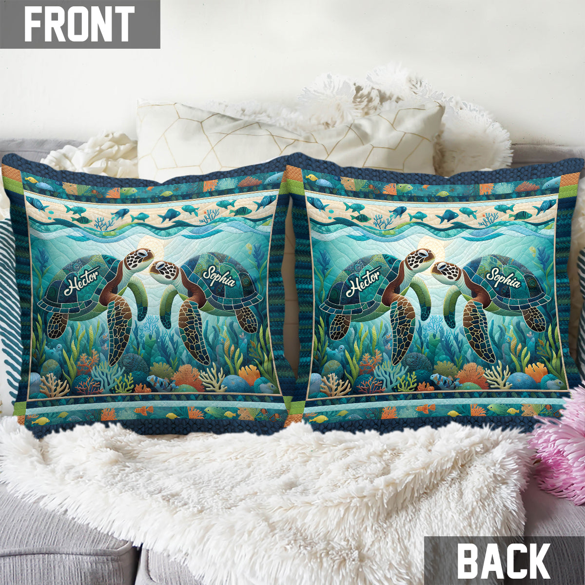 You & Me And The Sea - Personalized Turtle Throw Pillow