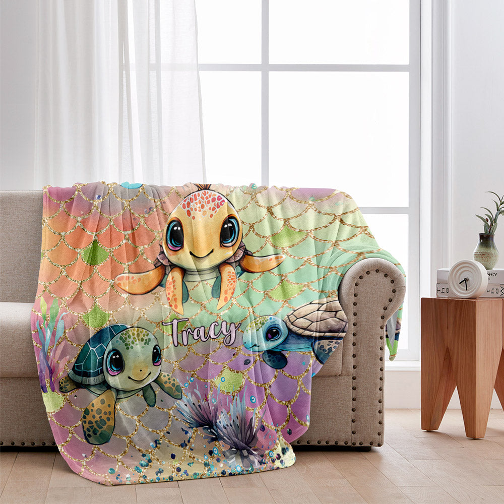 Cute Turtles - Personalized Turtle Blanket