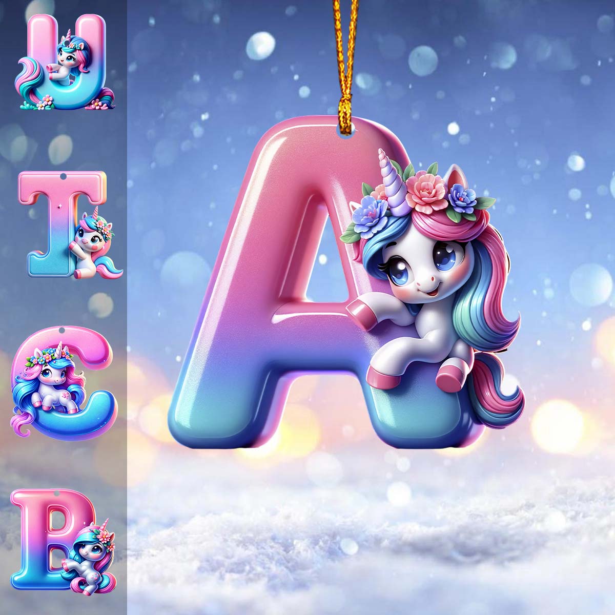 Cute Unicorn Letter - Personalized Kid Ornament