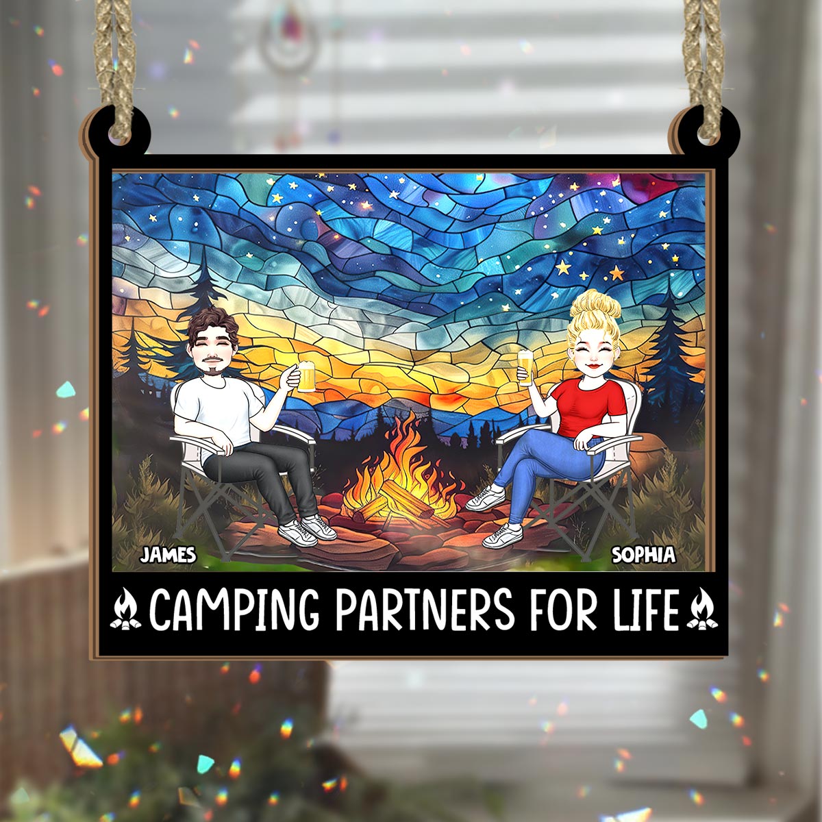 Camping Partners For Life - Personalized Camping 2 Layered Window Hanging Suncatcher