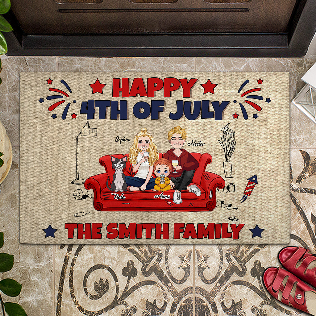 Happy 4th Of July Our Family - Personalized Cat Doormat