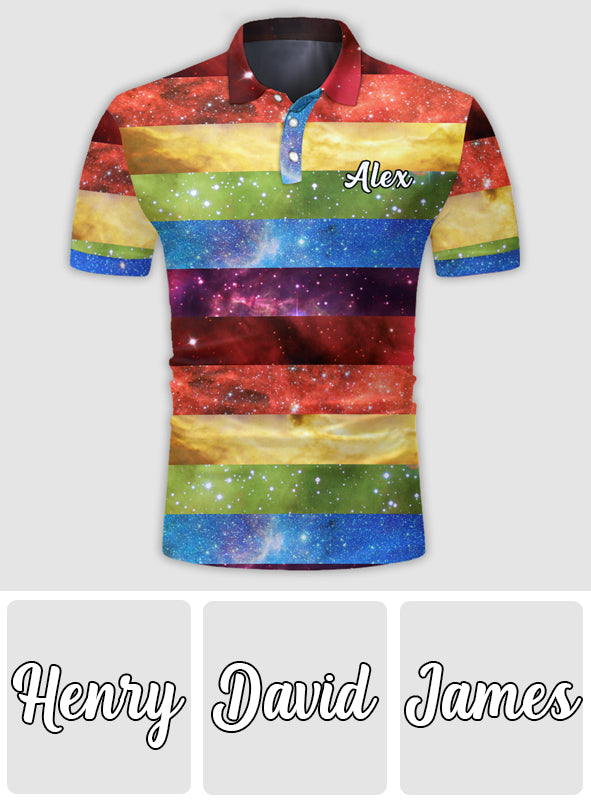 Pride Rainbow Galaxy - Personalized LGBT Support Polo Shirt