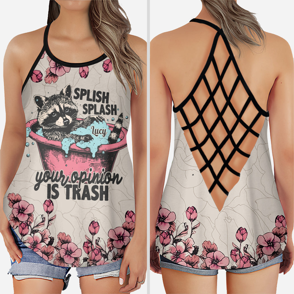 Splish Splash Your Opinion Is Trash - Personalized Raccoon Cross Tank Top