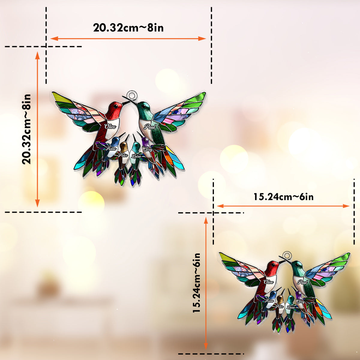 Family Members Hummingbirds - Personalized Family Window Hanging Suncatcher Ornament