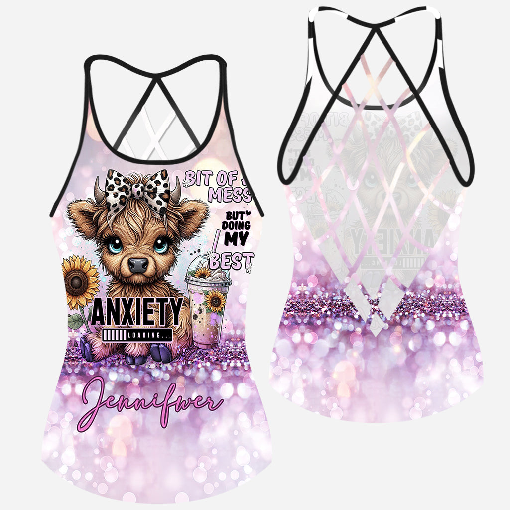 Bit Of Mess But Doing My Best - Personalized Cow Cross Tank Top