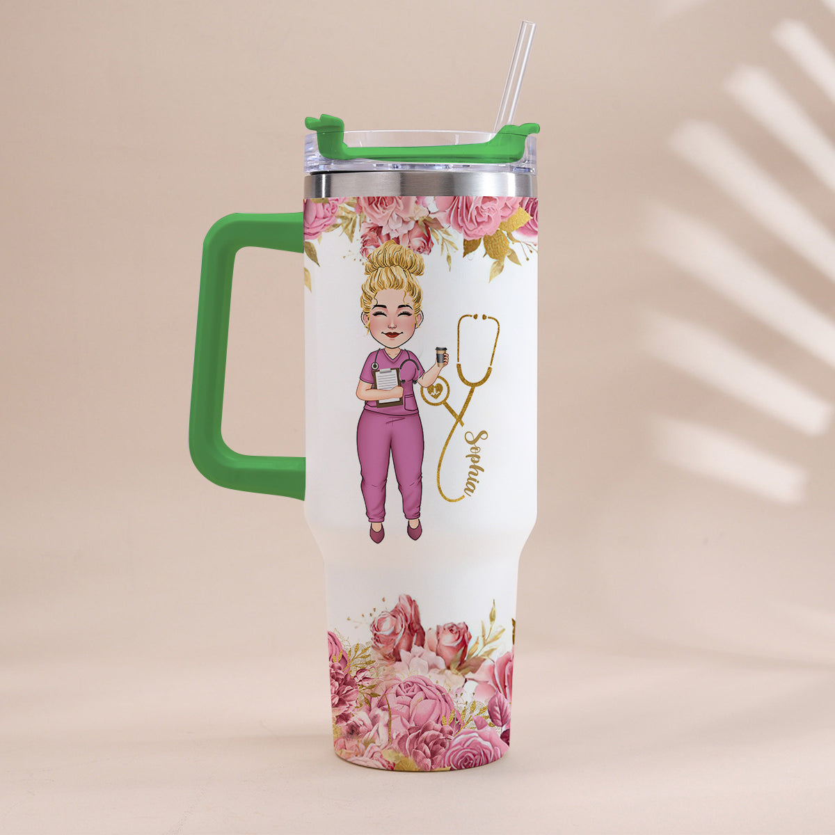 Nurse Nutrition Facts - Personalized Nurse Tumbler With Handle