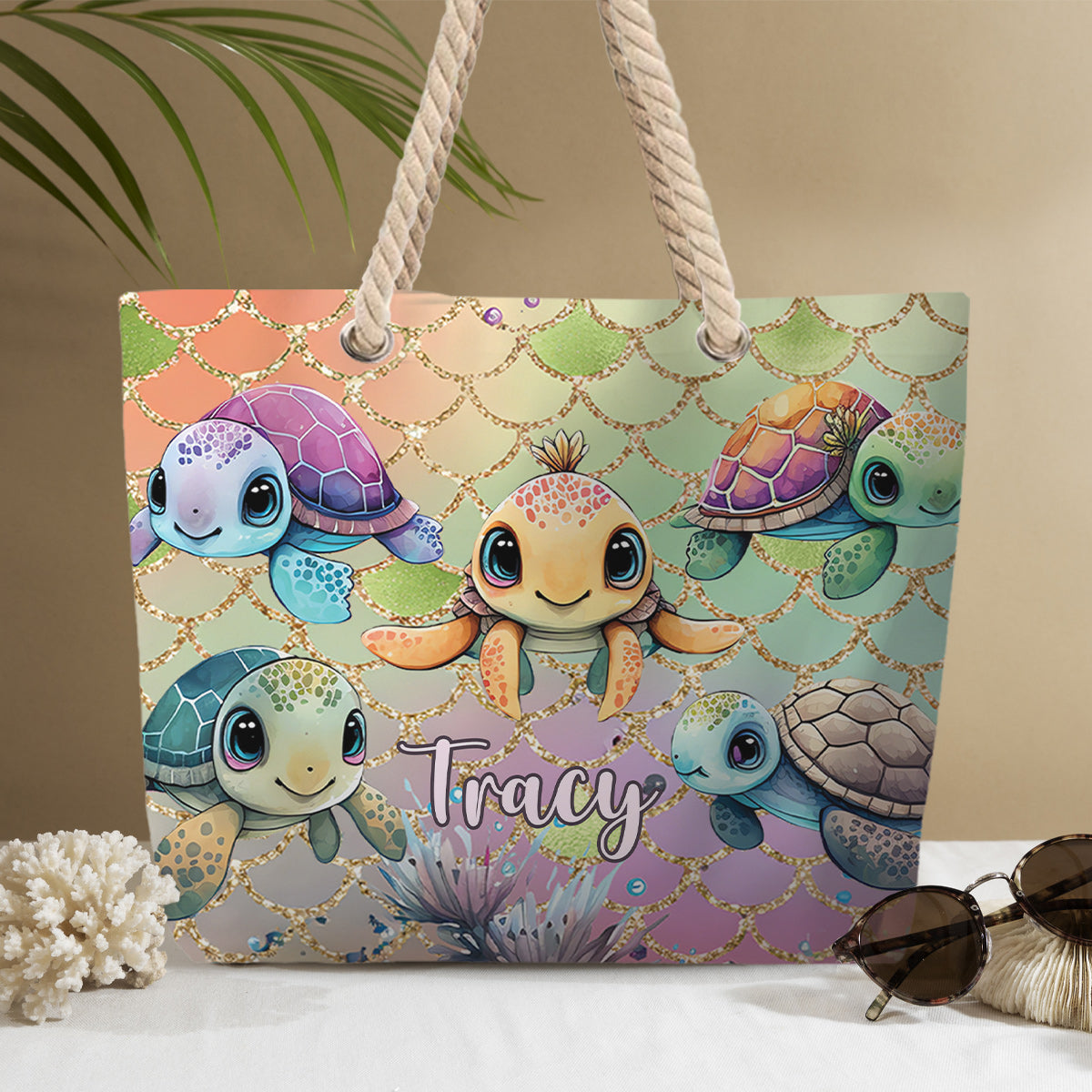 Cute Turtles - Personalized Turtle Beach Bag