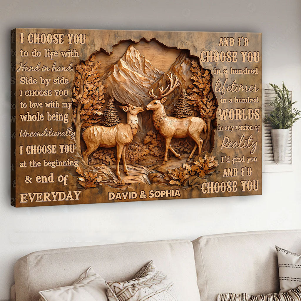 I Choose You, Deer Couple - Personalized Couple Canvas And Poster