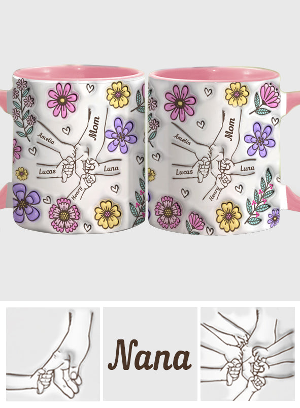 Pink Flower Holding Hands Nana Grandma Mom - Personalized Mother Accent Mug