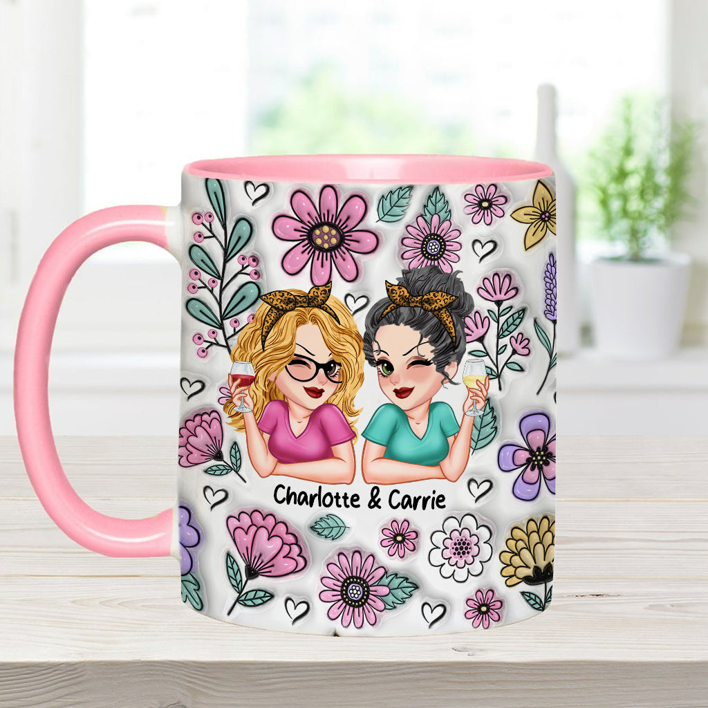 Besties Forever Beautiful Floral Style - Personalized Bestie Accent Mug