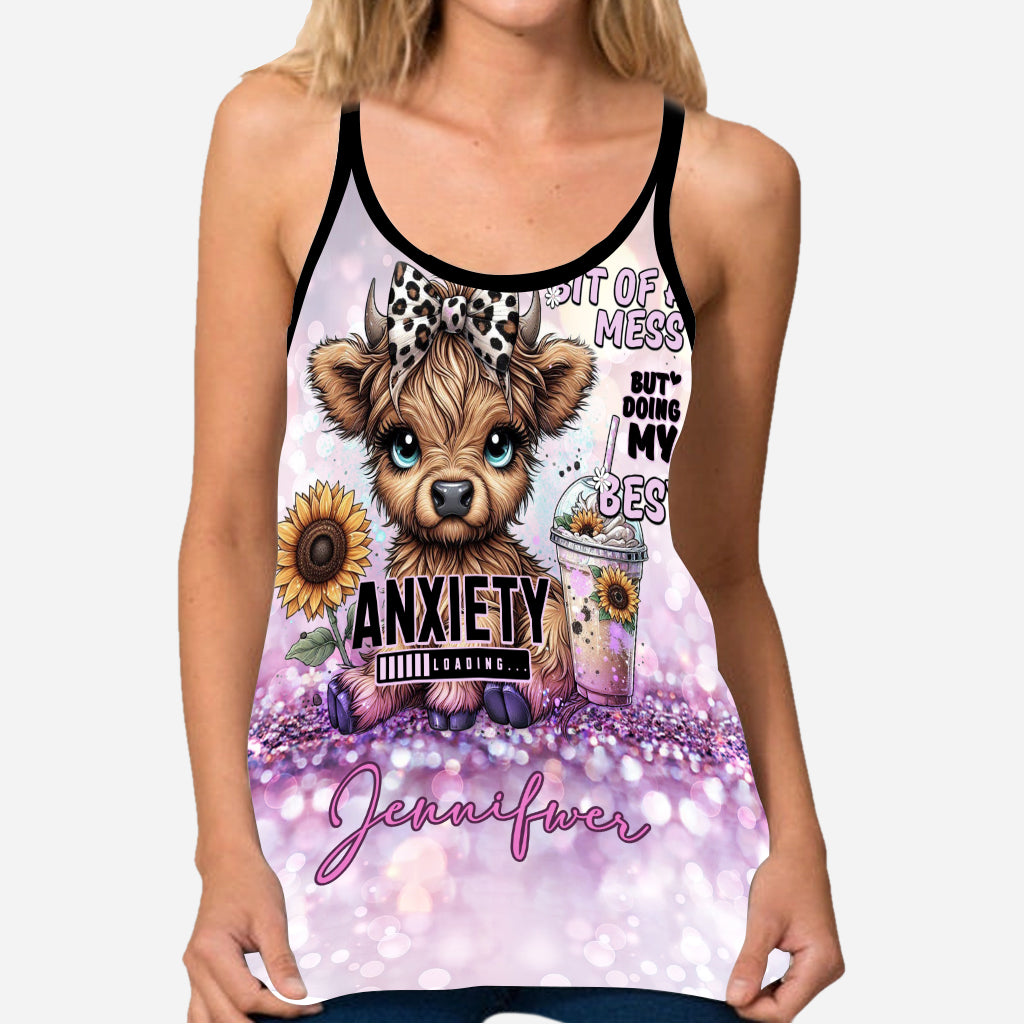Bit Of Mess But Doing My Best - Personalized Cow Cross Tank Top