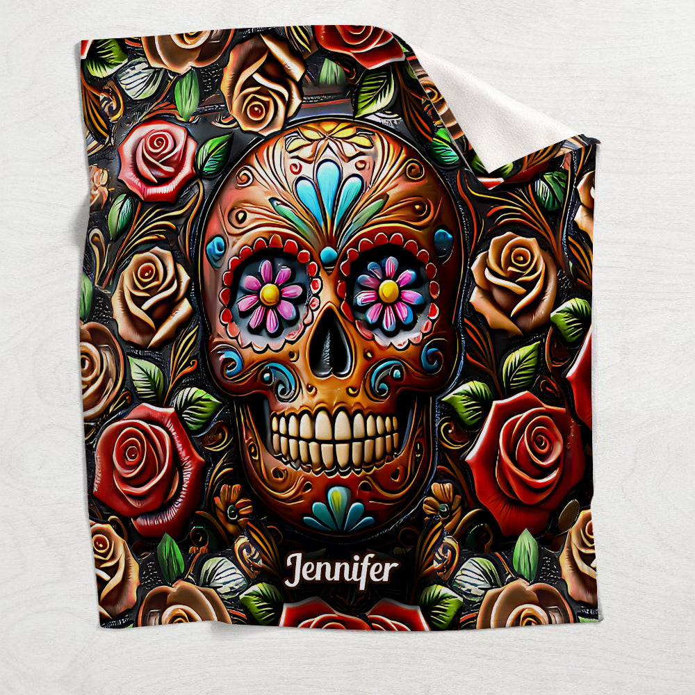 Roses And Skull - Personalized Skull Blanket