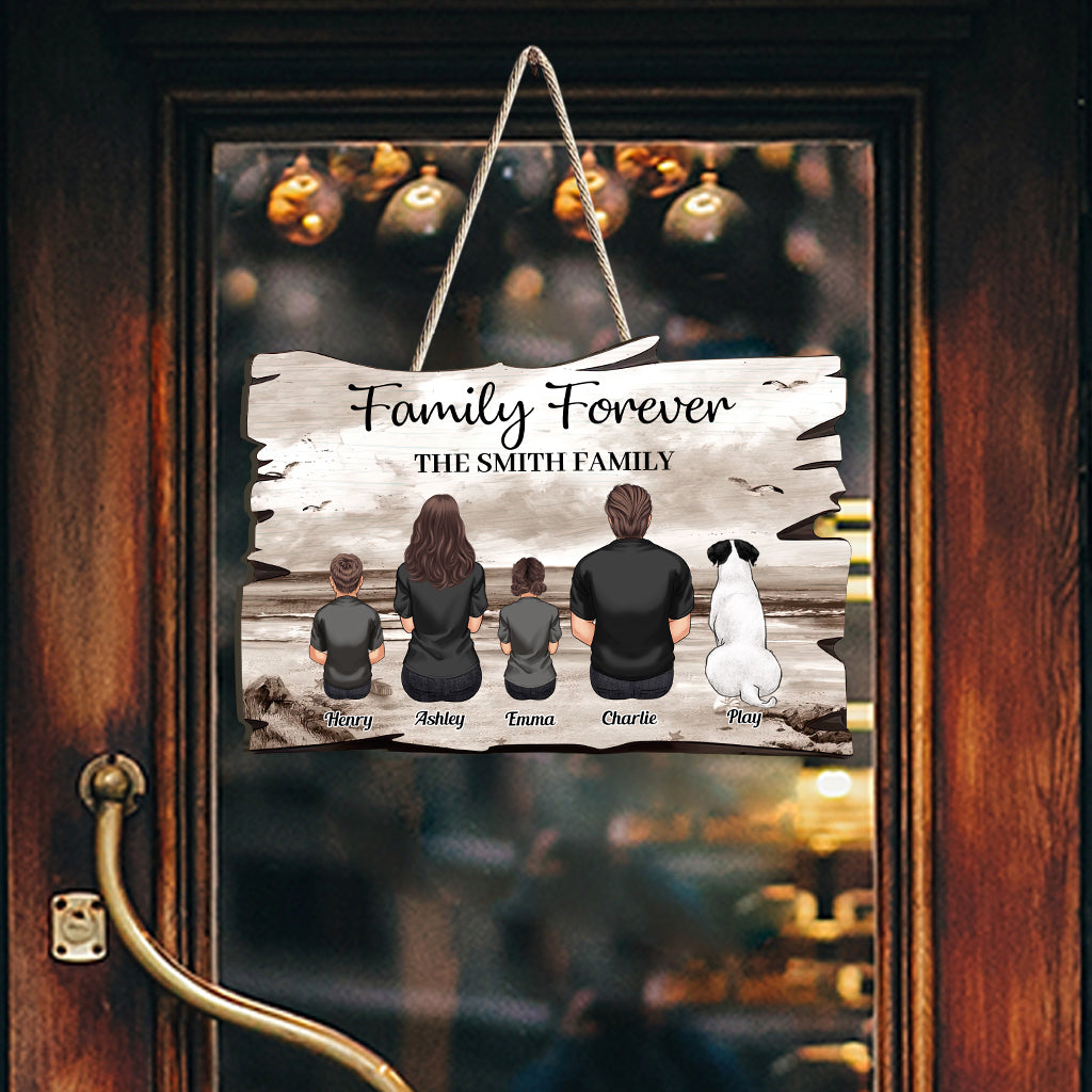 Family Retro Beach Landscape Vintage Version - Personalized Family Custom Shaped Wood Sign