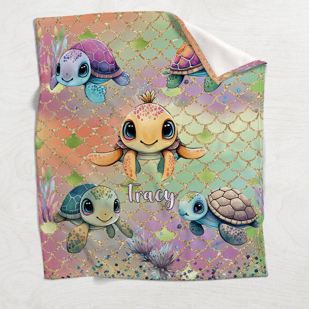 Cute Turtles - Personalized Turtle Blanket