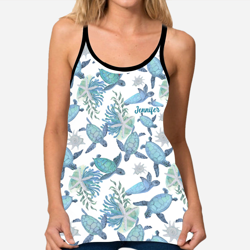 Love Turtles - Personalized Turtle Cross Tank Top and Leggings