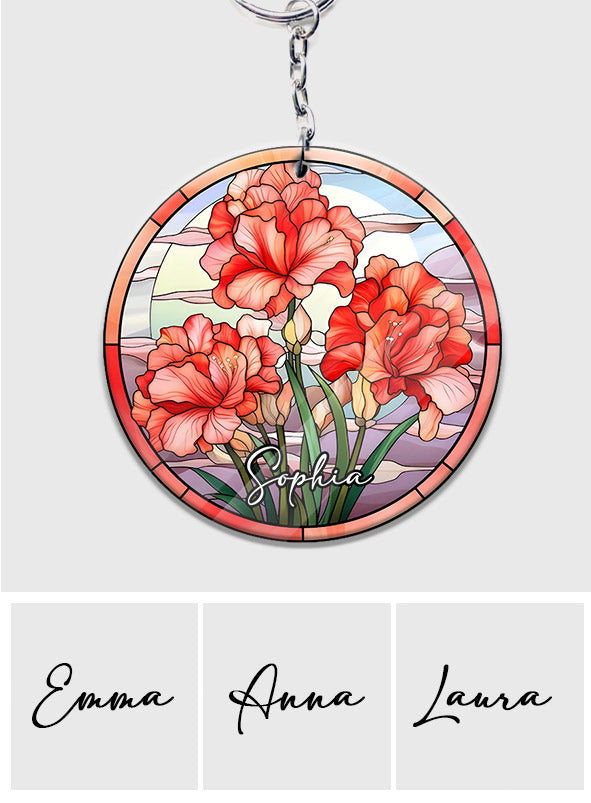 Geburtsmonatsblumen aus Buntglas – personalisierter Geburtstags-Schlüsselanhänger