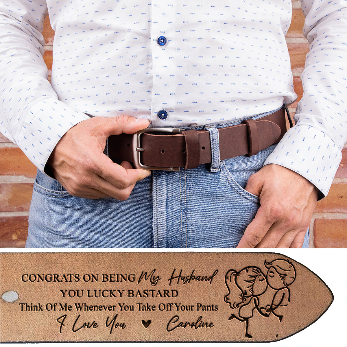 Congrats On Being My Husband - Personalized Husband And Wife Leather Belt