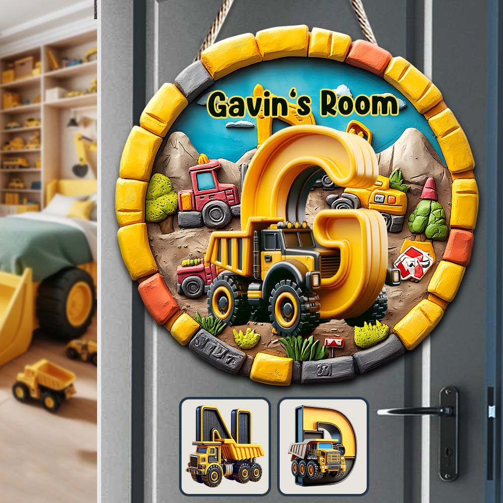 Construction Vehicles Letter - Personalized Kid Custom Shaped Wood Sign