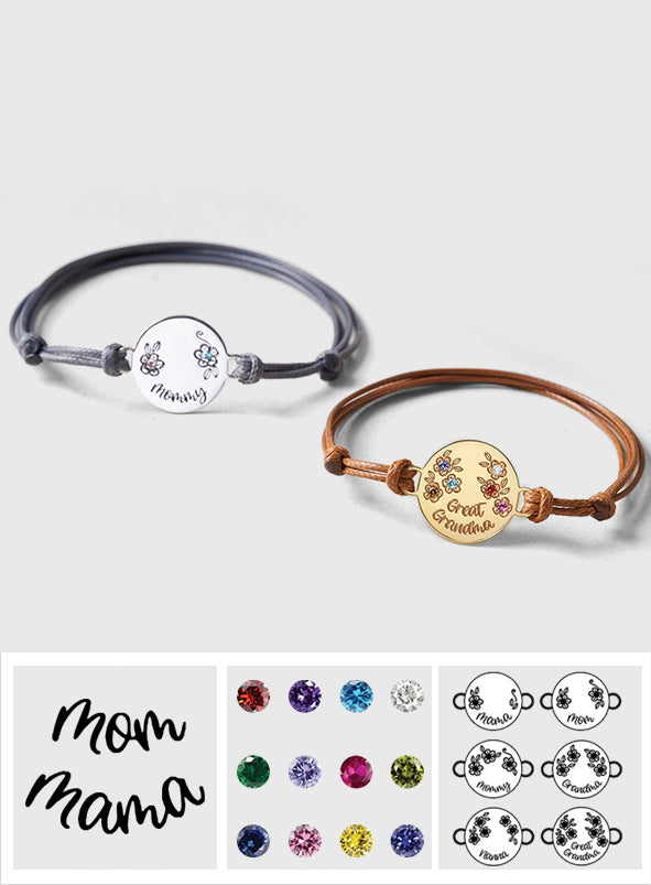 Round Pendant Bracelet With Birth Stones - Personalized Mother Round Pendant Bracelet