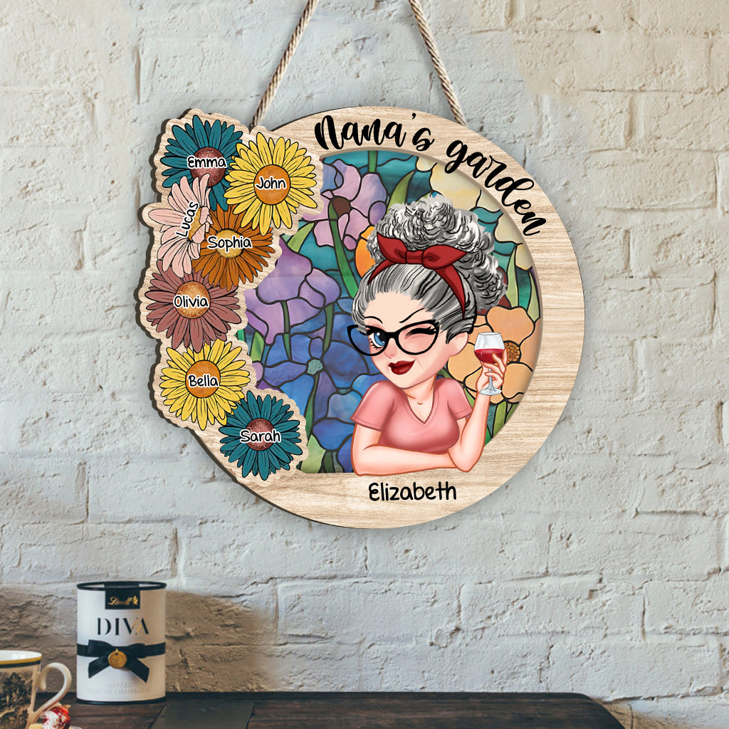 Grandma's Garden - Personalized Grandma Custom Shaped Wood Sign