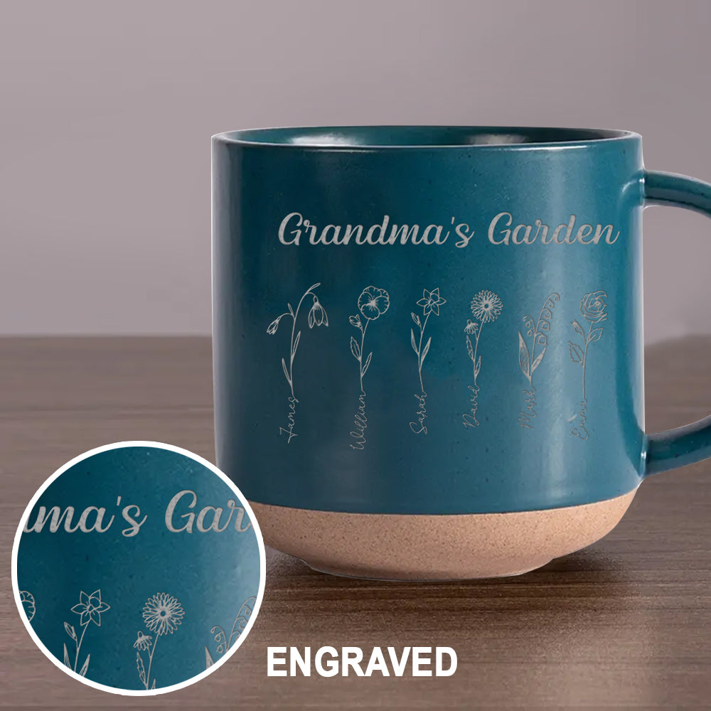 Grandma's Garden - Personalized Grandma Engraved Pottery Mug