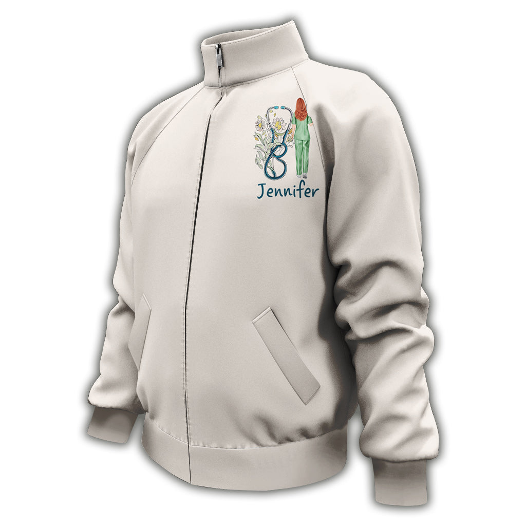 Nurse Life Floral Stethoscope - Personalized Nurse Zip Jacket
