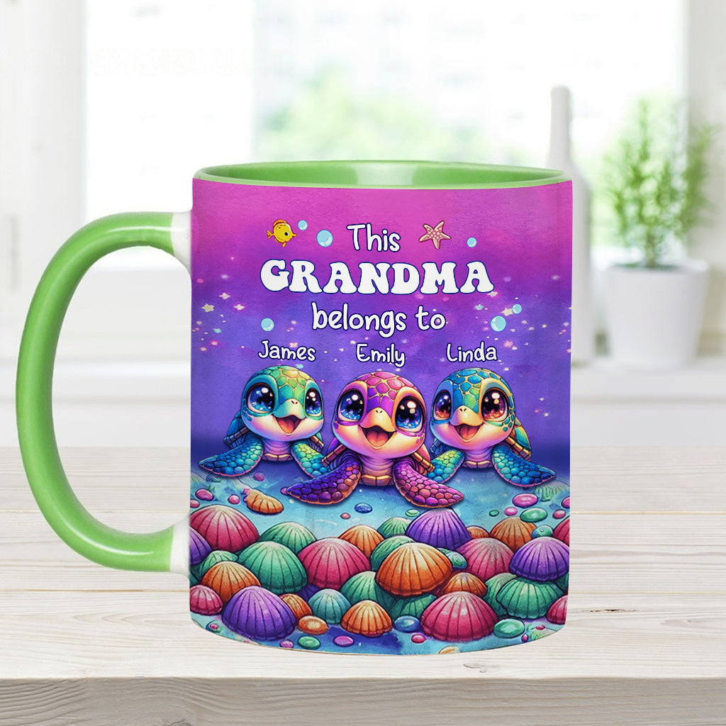 This Grandma Belongs To Sea Turtle Version - Personalized Grandma Accent Mug