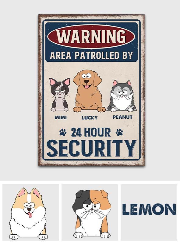 Sécurité 24h/24 - Panneau métallique rectangulaire personnalisé pour chien