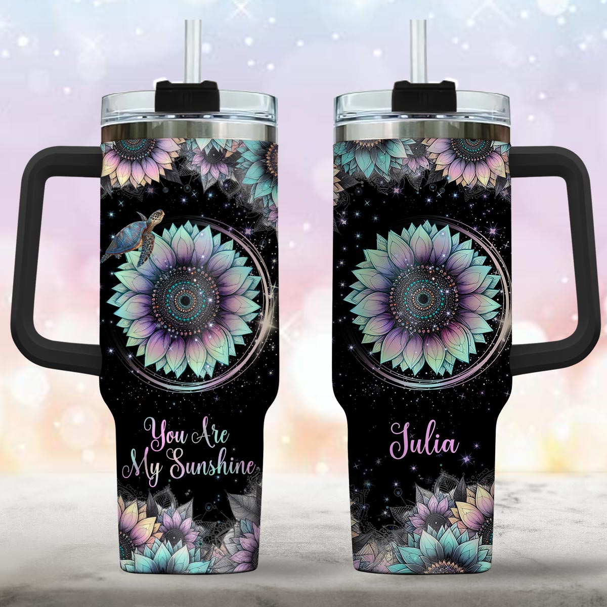 You Are My Sunshine - Personalized Turtle Tumbler With Handle