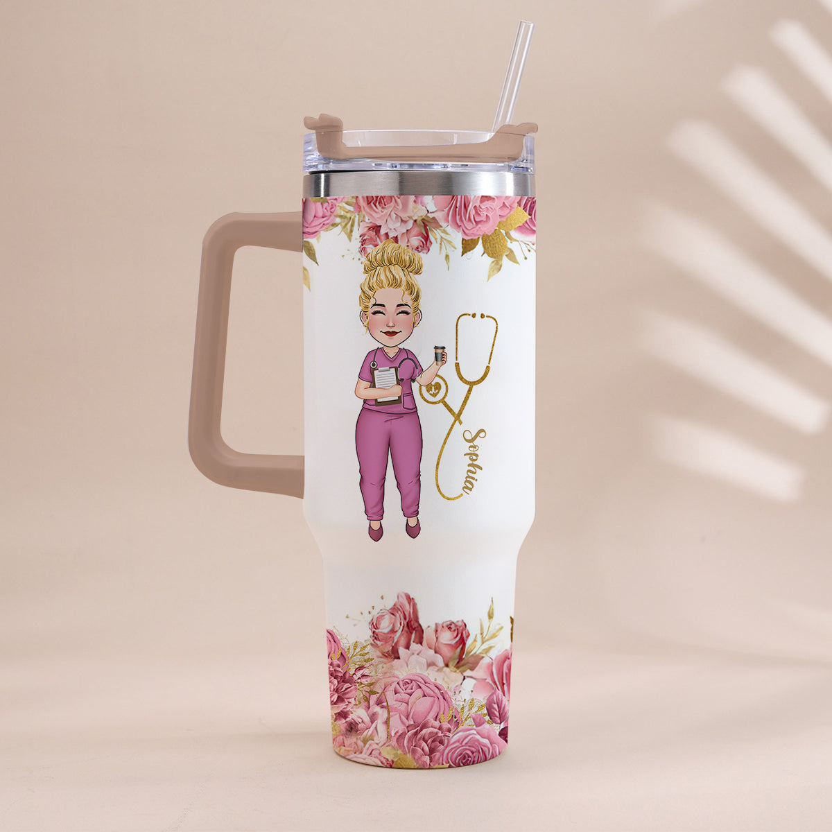 Nurse Nutrition Facts - Personalized Nurse Tumbler With Handle