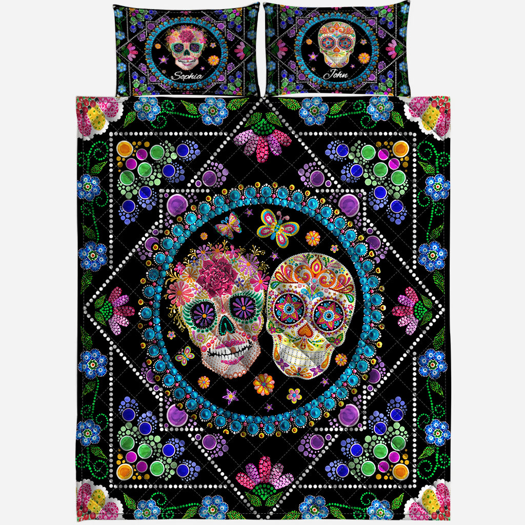 Skull Couple - Personalized Skull Quilt Set