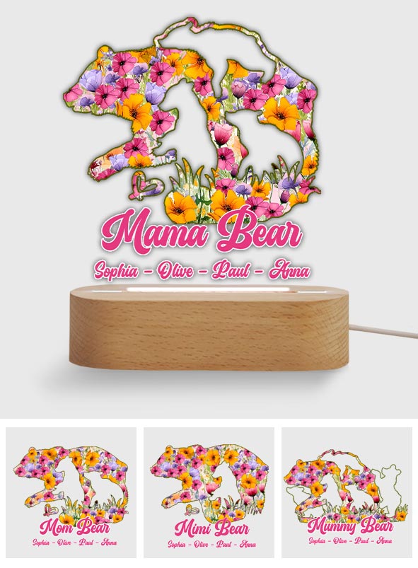 Mama Bear - Personalized Mother Shaped Plaque Light Base