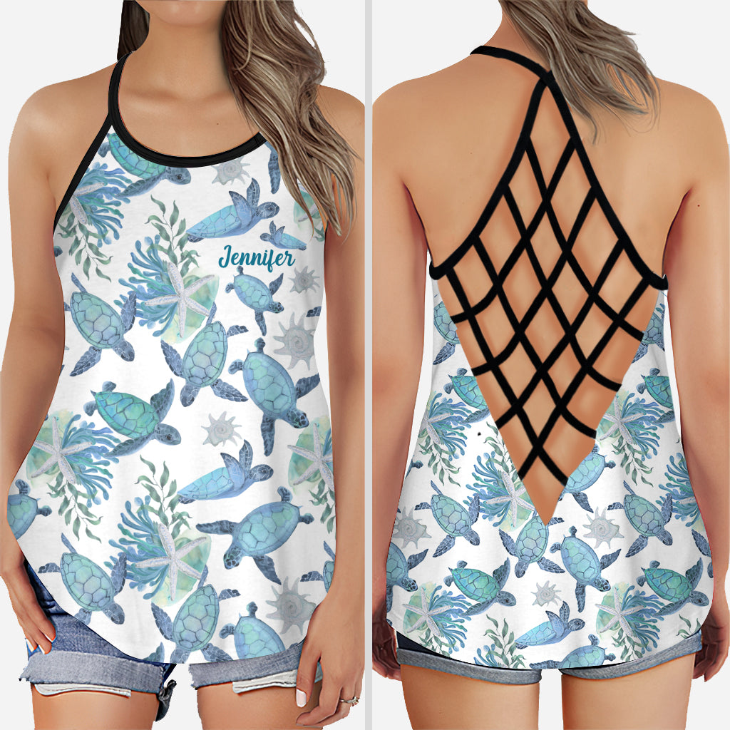 Love Turtles - Personalized Turtle Cross Tank Top and Leggings