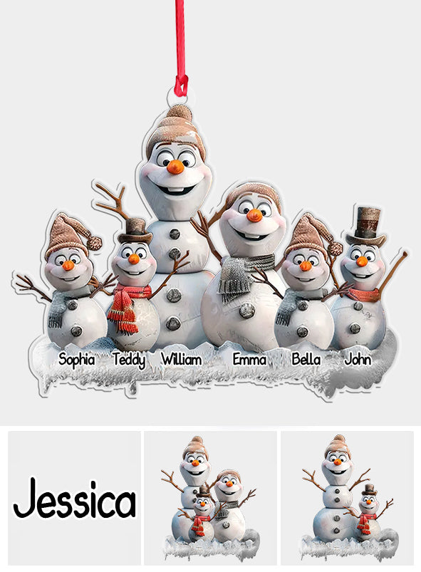 Famille Bonhomme de Neige - Ornement familial personnalisé en forme de famille