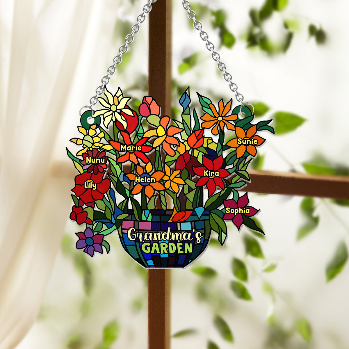 Grandma's Garden - Personalized Grandma Window Hanging Suncatcher Ornament