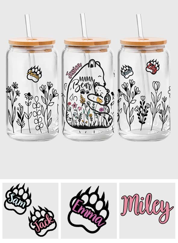 Mama Bear Floral Love Affection - Personalized Mother Can Glass