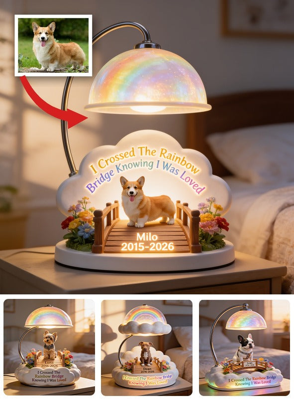 J'ai traversé le pont de l'arc-en-ciel - Lampe de nuit LED acrylique personnalisée Corgi