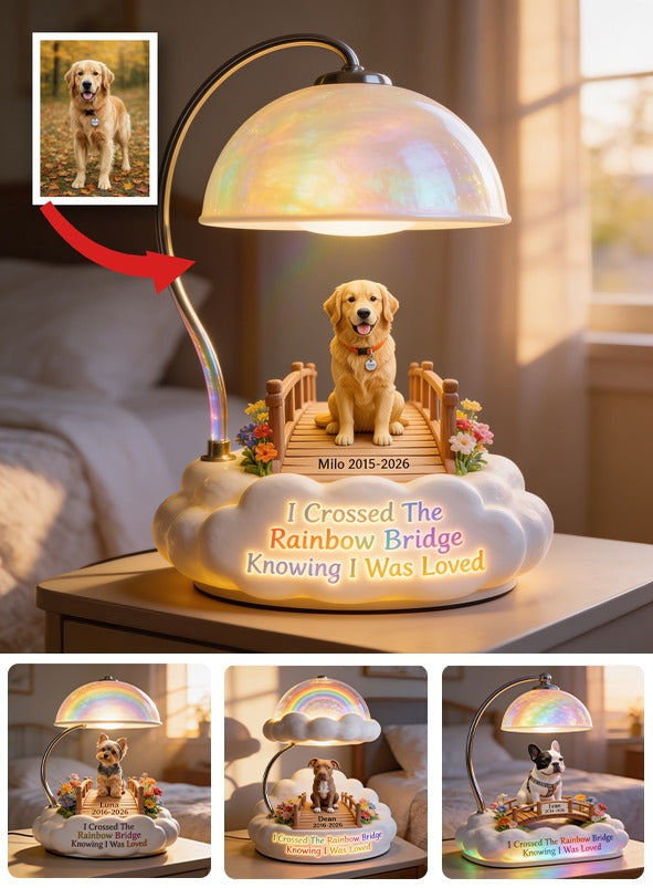 J'ai traversé le pont de l'arc-en-ciel - Lampe de nuit LED acrylique personnalisée Golden Retriever