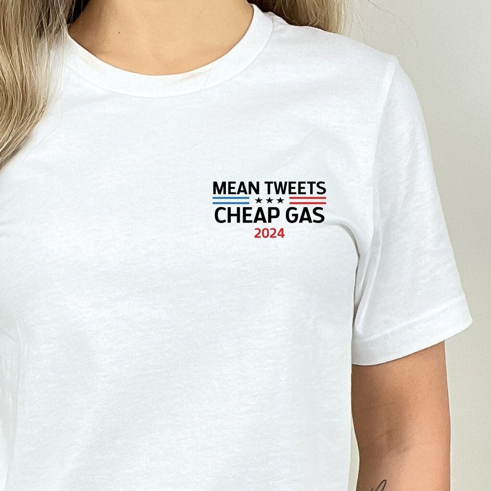 Minimalistisches „Mean Tweets and Cheap Gas 2024“-Shirt, republikanisches T-Shirt mit Tasche, Pro-Trump-Shirt, Anti-Biden-Shirt, patriotisches republikanisches Geschenk-T-Shirt & Hoodie