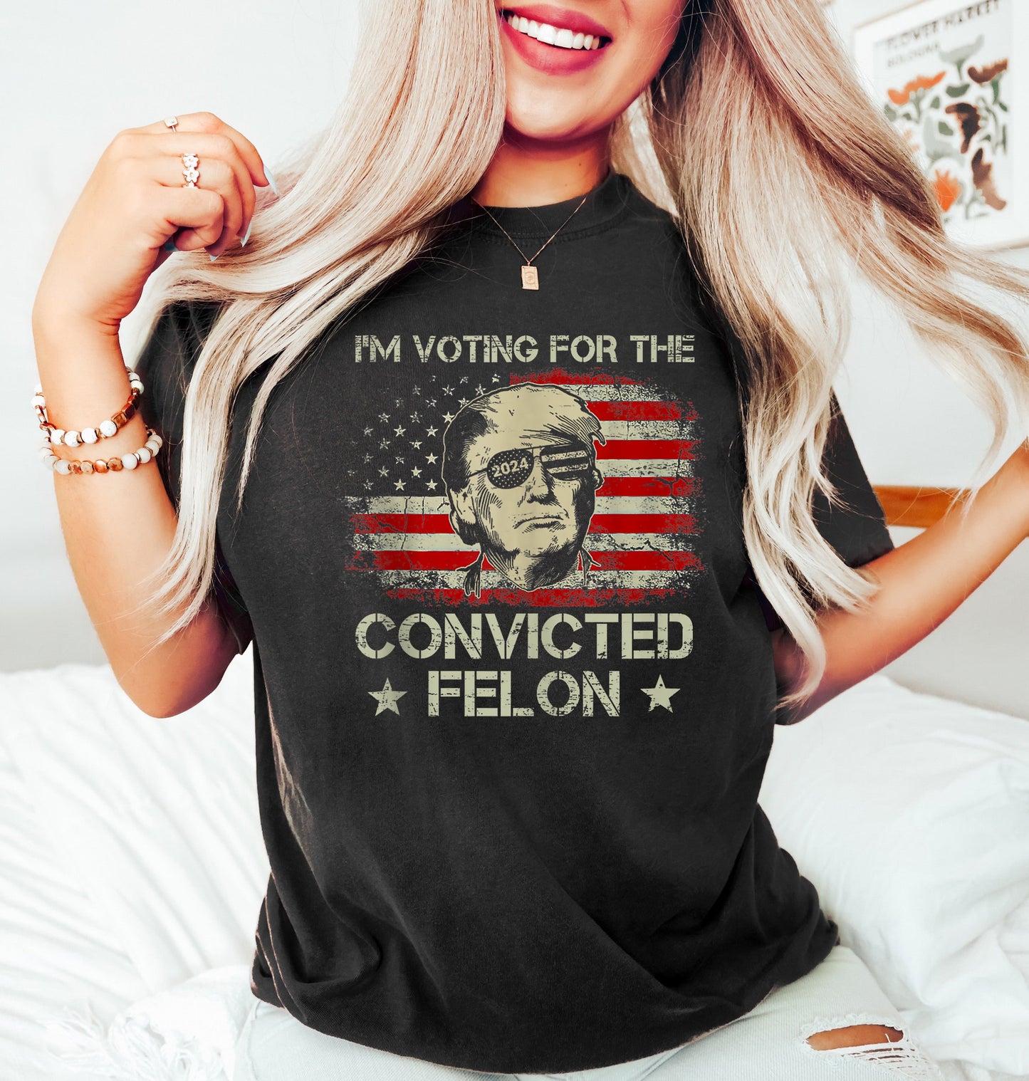 T-shirt « Je vote pour le criminel condamné Trump 2024 », T-shirt politique humoristique, T-shirt électoral, T-shirt républicain, T-shirt et sweat à capuche du président Trump