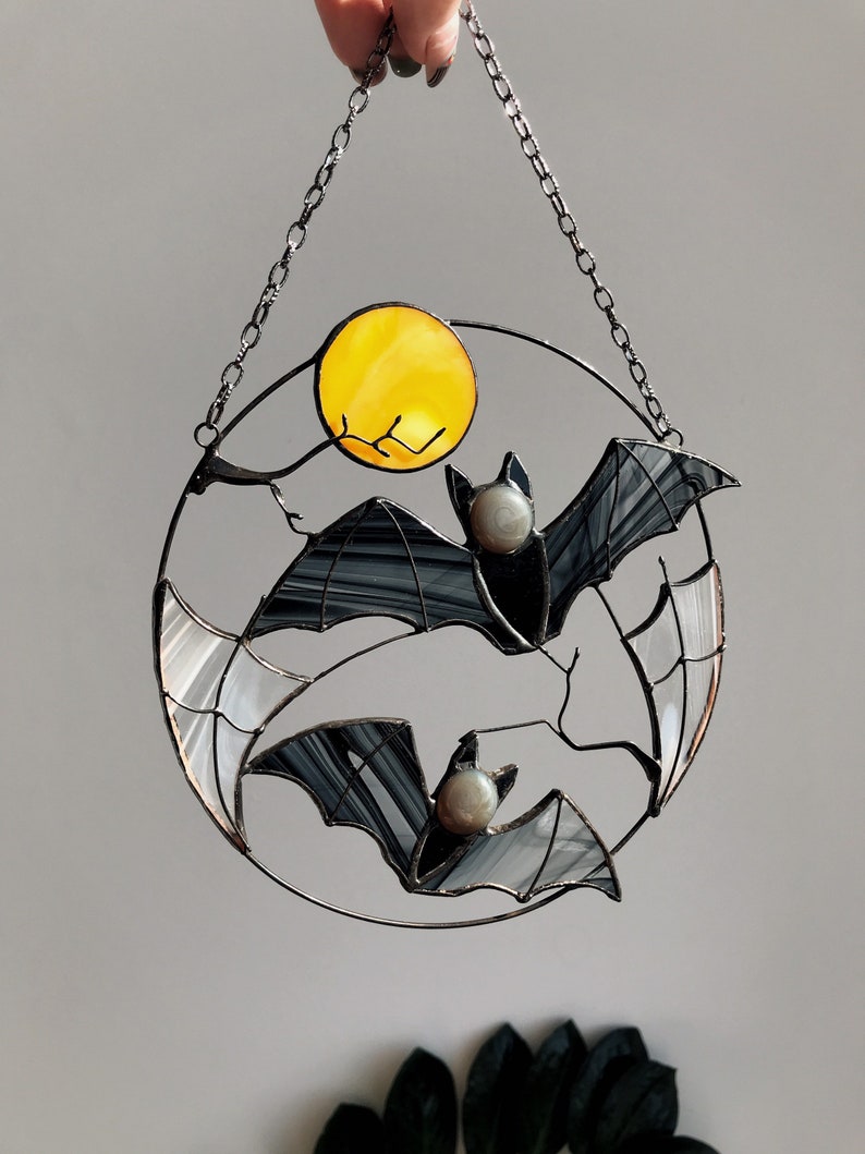 Attrape-soleil chauve-souris lune à suspendre à la fenêtre pour Halloween - Ornement attrape-soleil à suspendre à la fenêtre pour Halloween 0924