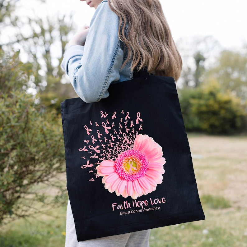 Tragetaschen mit Sonnenblumenmotiv zum Thema Brustkrebs, Schultertaschen als Geschenk für Brustkrebsbetroffene, Tragetasche zur Sensibilisierung für Brustkrebs 0924