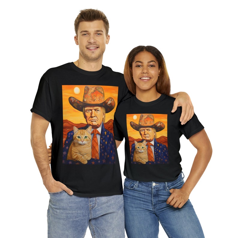 T-shirt « Trump cowboy avec un chat », T-shirt humoristique Trump, T-shirts Donald Trump, T-shirts chats humoristiques, T-shirt et sweat à capuche sarcastiques pour les amoureux de Trump et des chats
