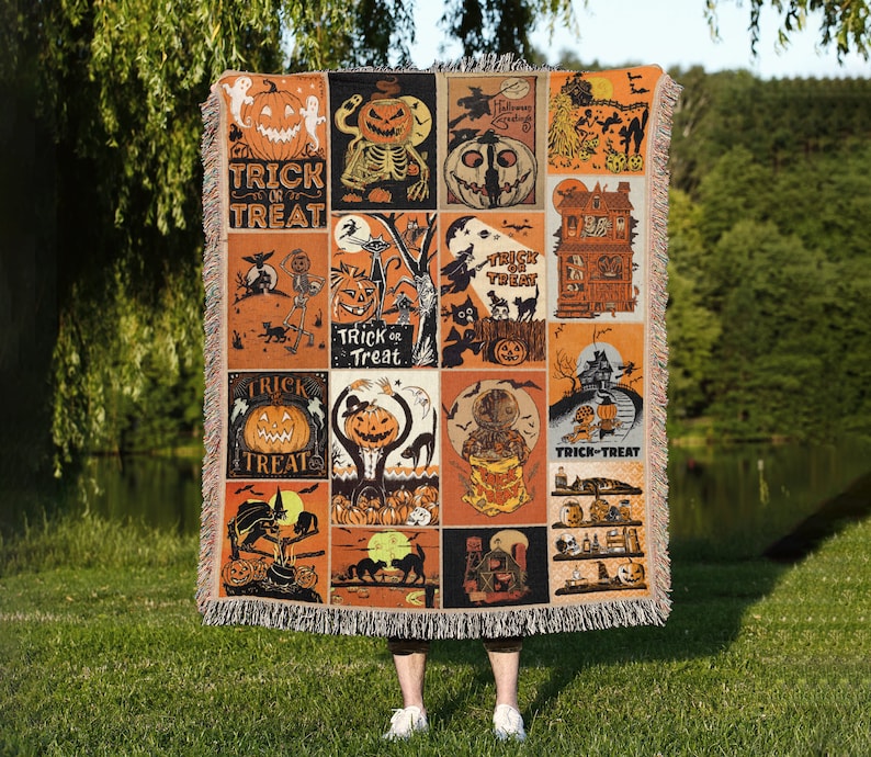 Couverture tissée rétro vintage pour Halloween - 0924
